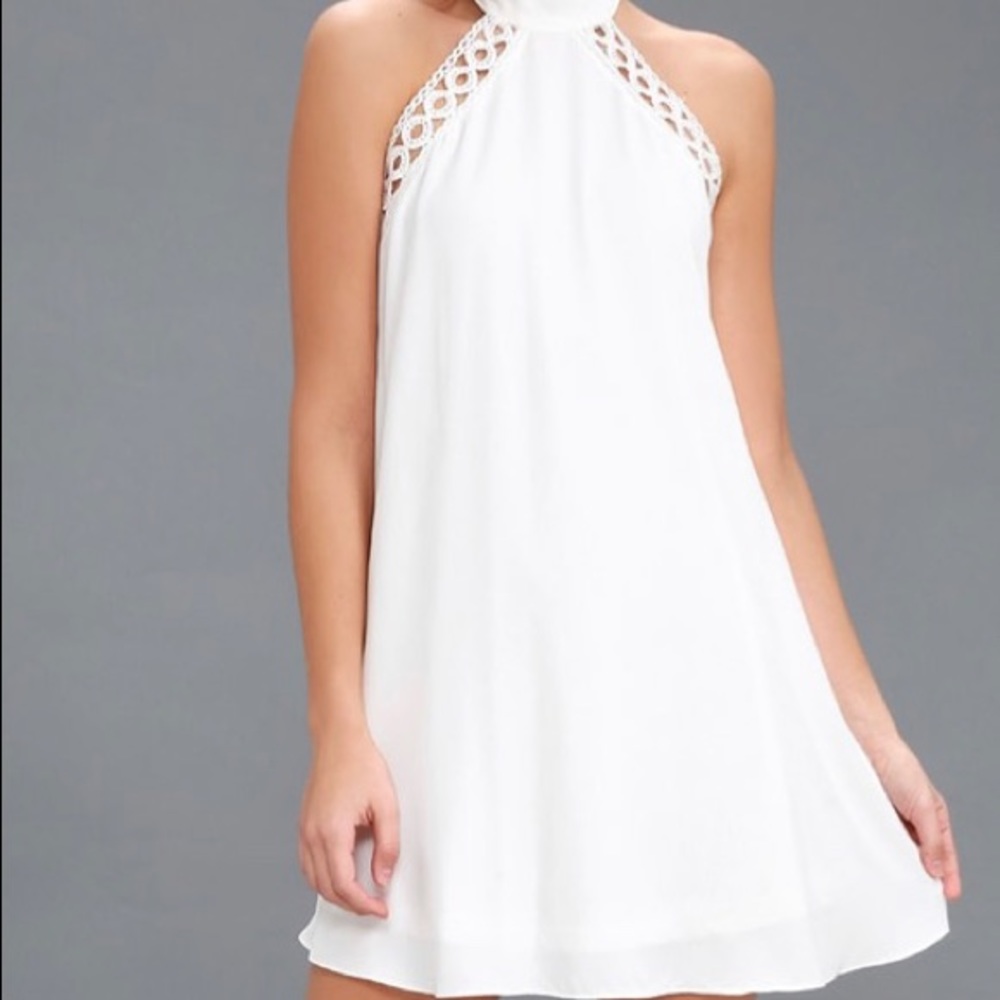 Form white lace halter dress